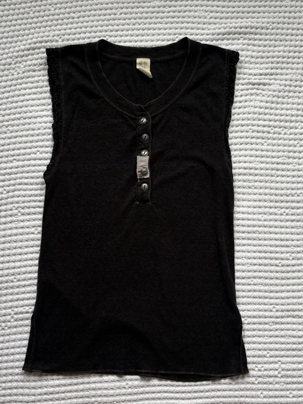 We The Free Free People Sleeveless Henley Top - Charcoal/Black Patch Boho M